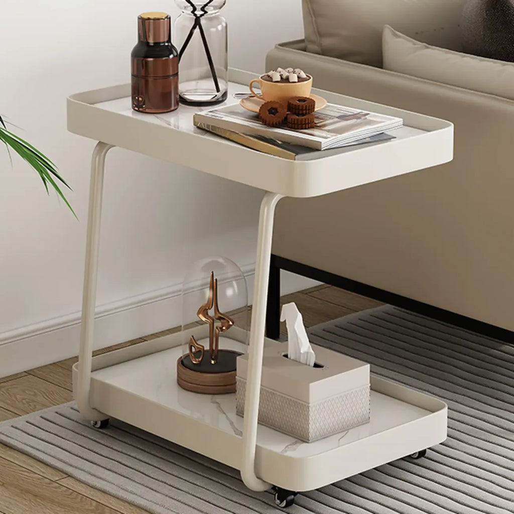 Table d'appoint pivotante rectangulaire moderne en pierre blanche en forme de C