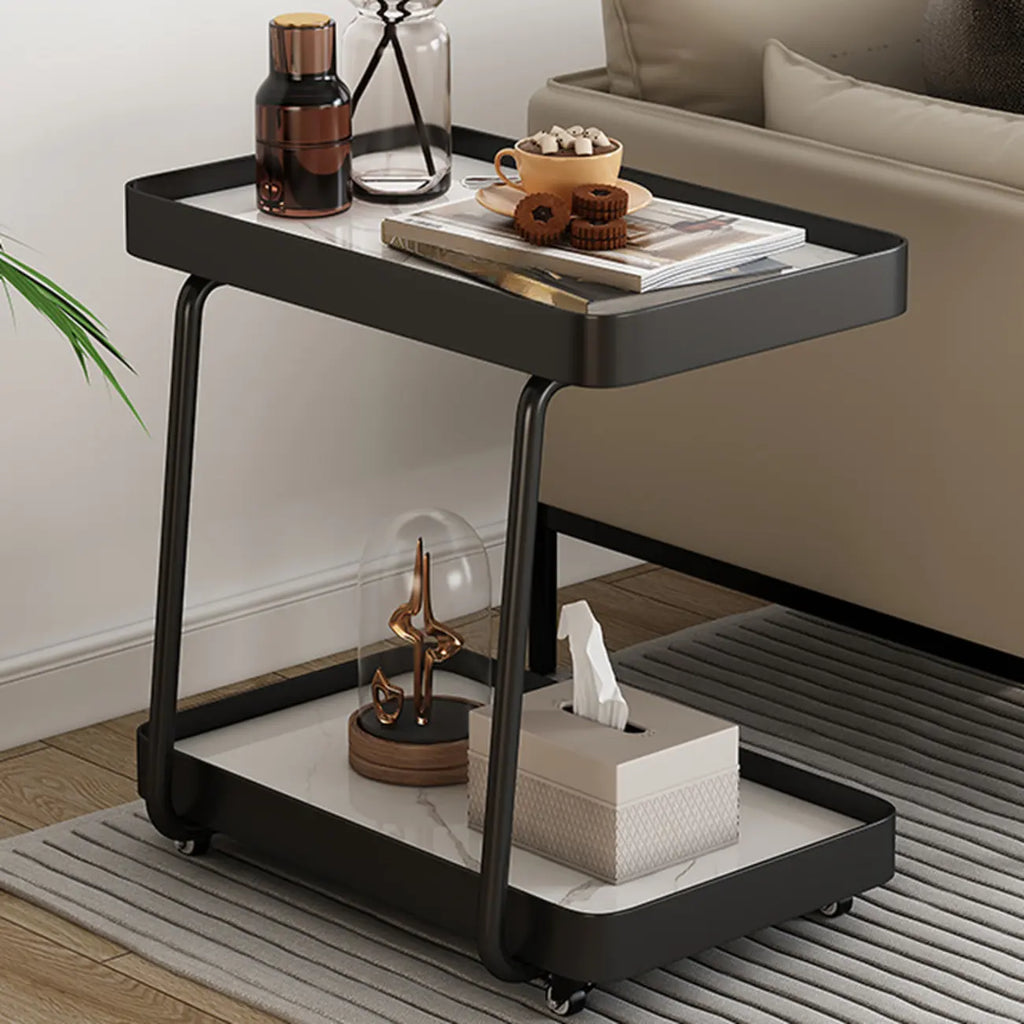 Table d'appoint pivotante rectangulaire moderne en pierre blanche en forme de C