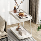 Table d'appoint pivotante rectangulaire moderne en pierre blanche en forme de C