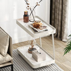 Table d'appoint pivotante rectangulaire moderne en pierre blanche en forme de C