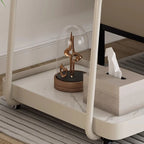 Table d'appoint pivotante rectangulaire moderne en pierre blanche en forme de C