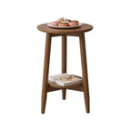 Table d'appoint compacte ronde en bois à 2 niveaux avec piètement trépied