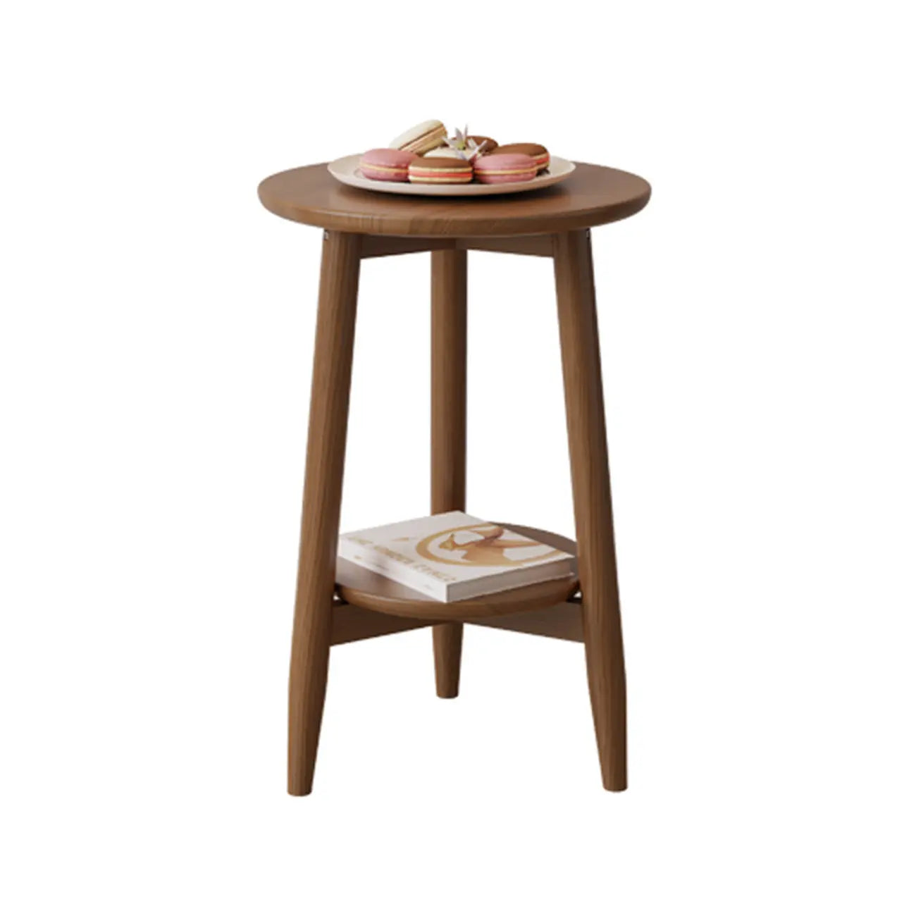Table d'appoint compacte ronde en bois à 2 niveaux avec piètement trépied