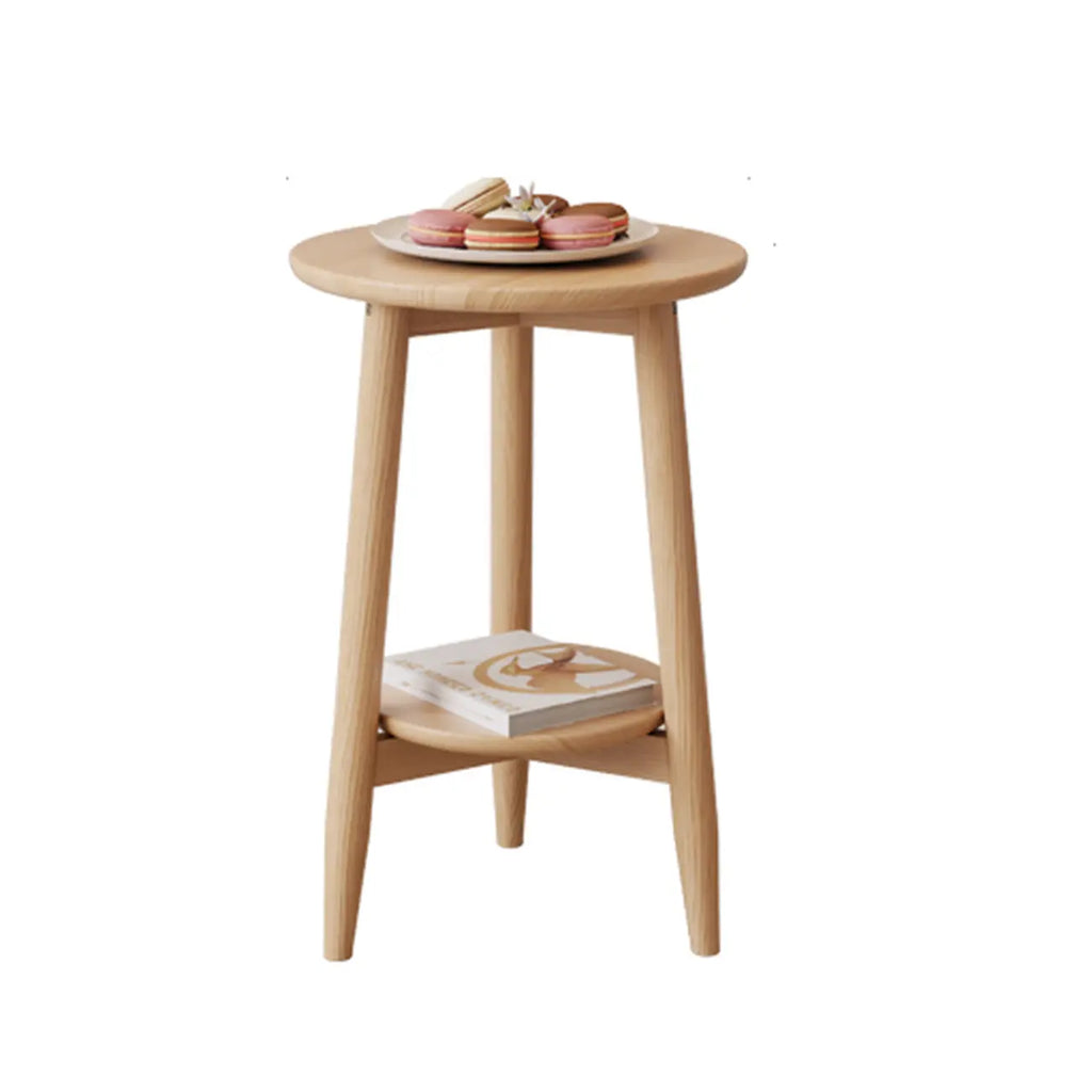 Table d'appoint compacte ronde en bois à 2 niveaux avec piètement trépied