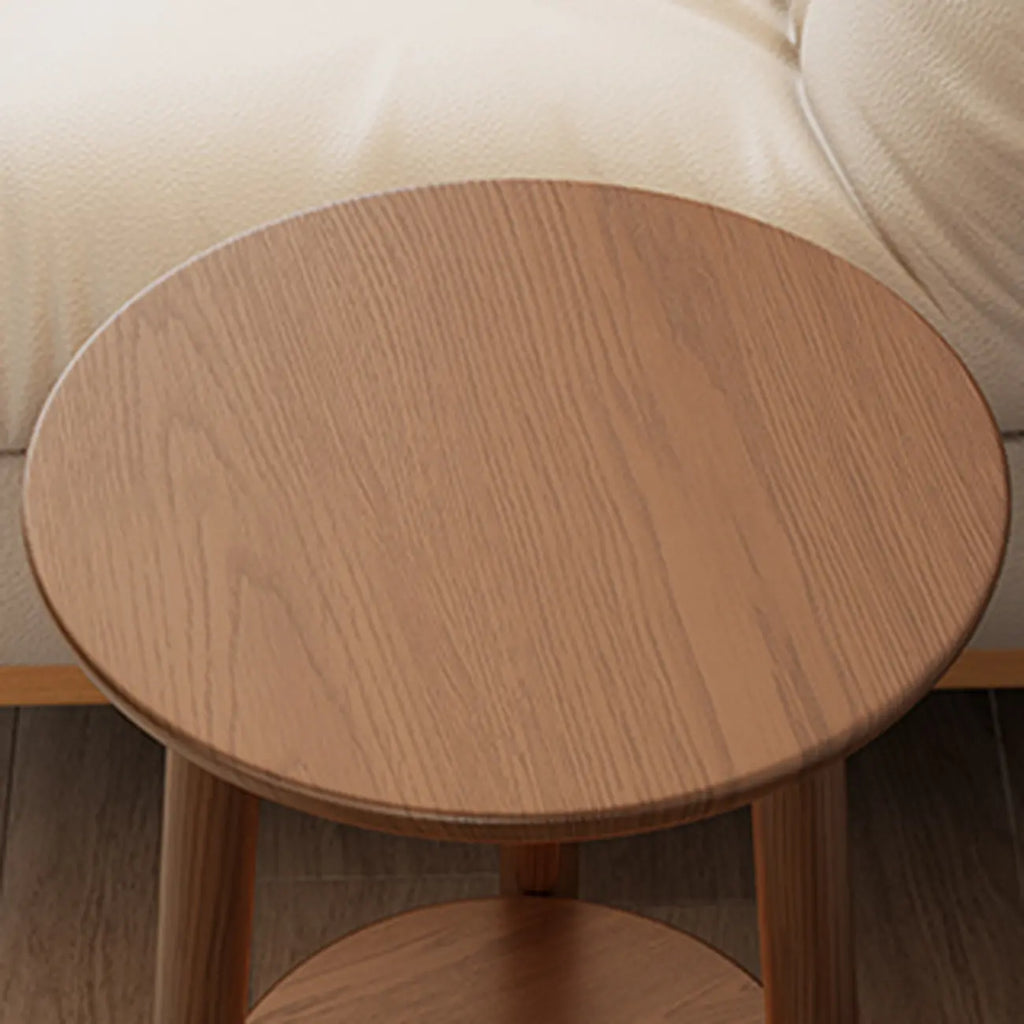 Table d'appoint compacte ronde en bois à 2 niveaux avec piètement trépied