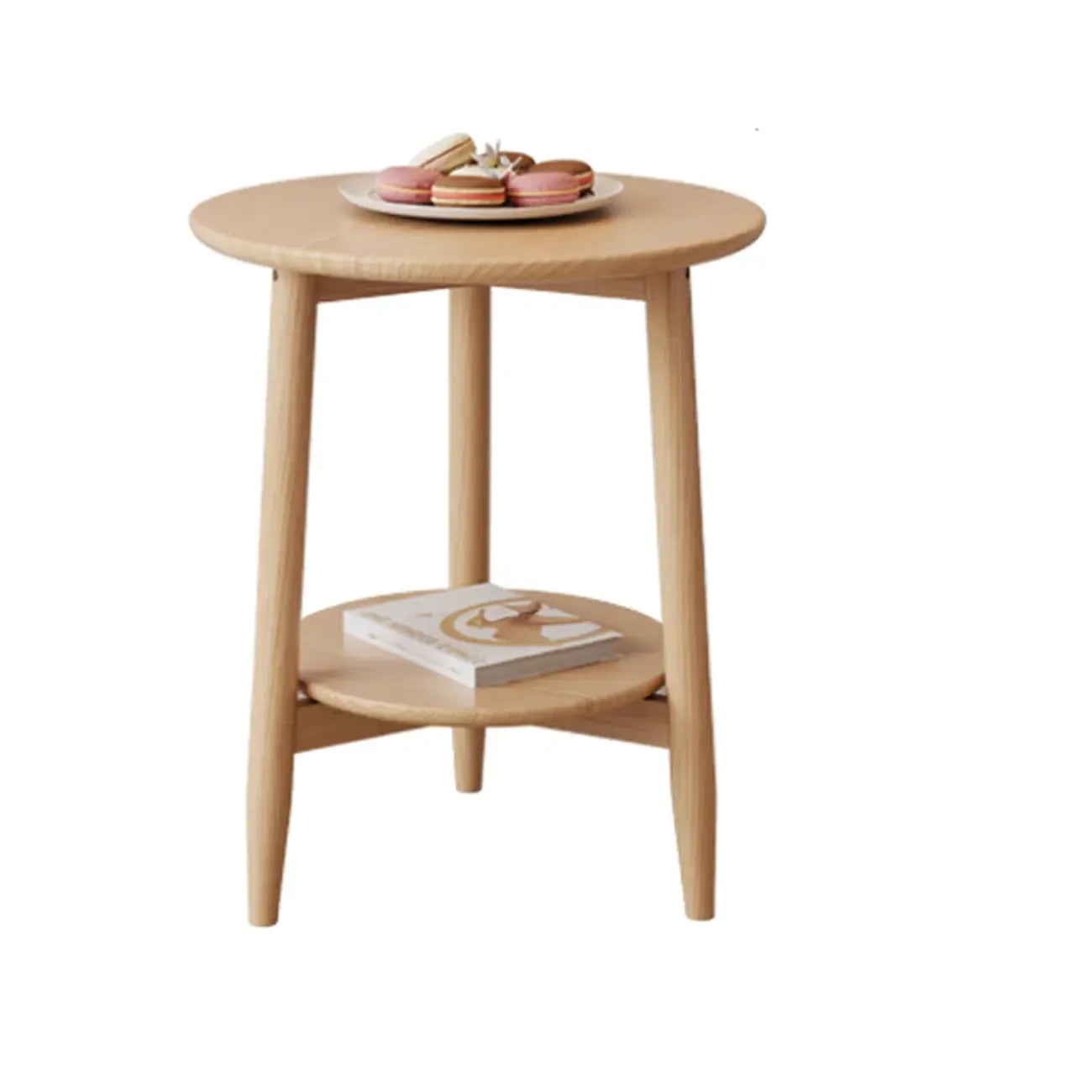 Table d'appoint compacte ronde en bois à 2 niveaux avec piètement trépied