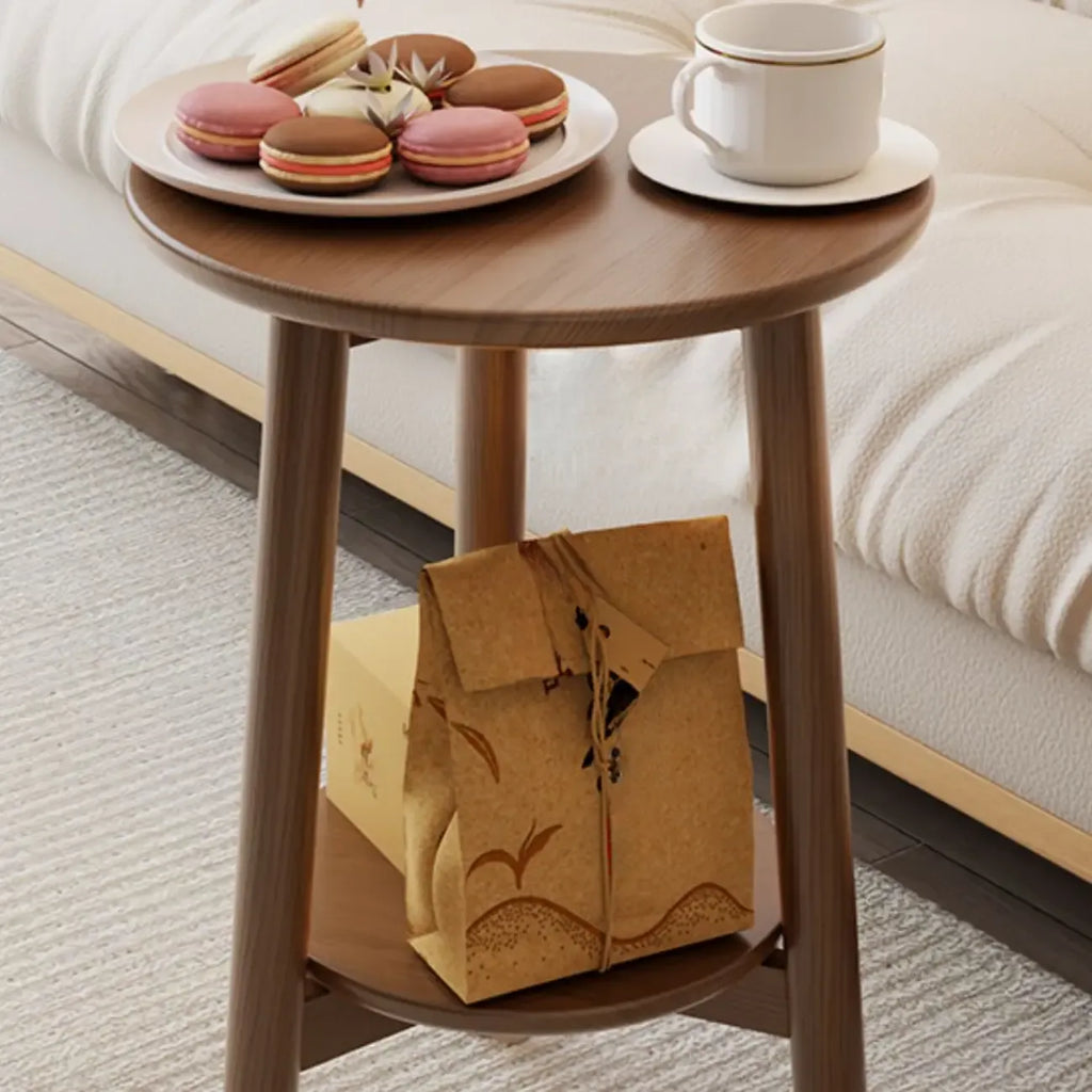 Table d'appoint compacte ronde en bois à 2 niveaux avec piètement trépied