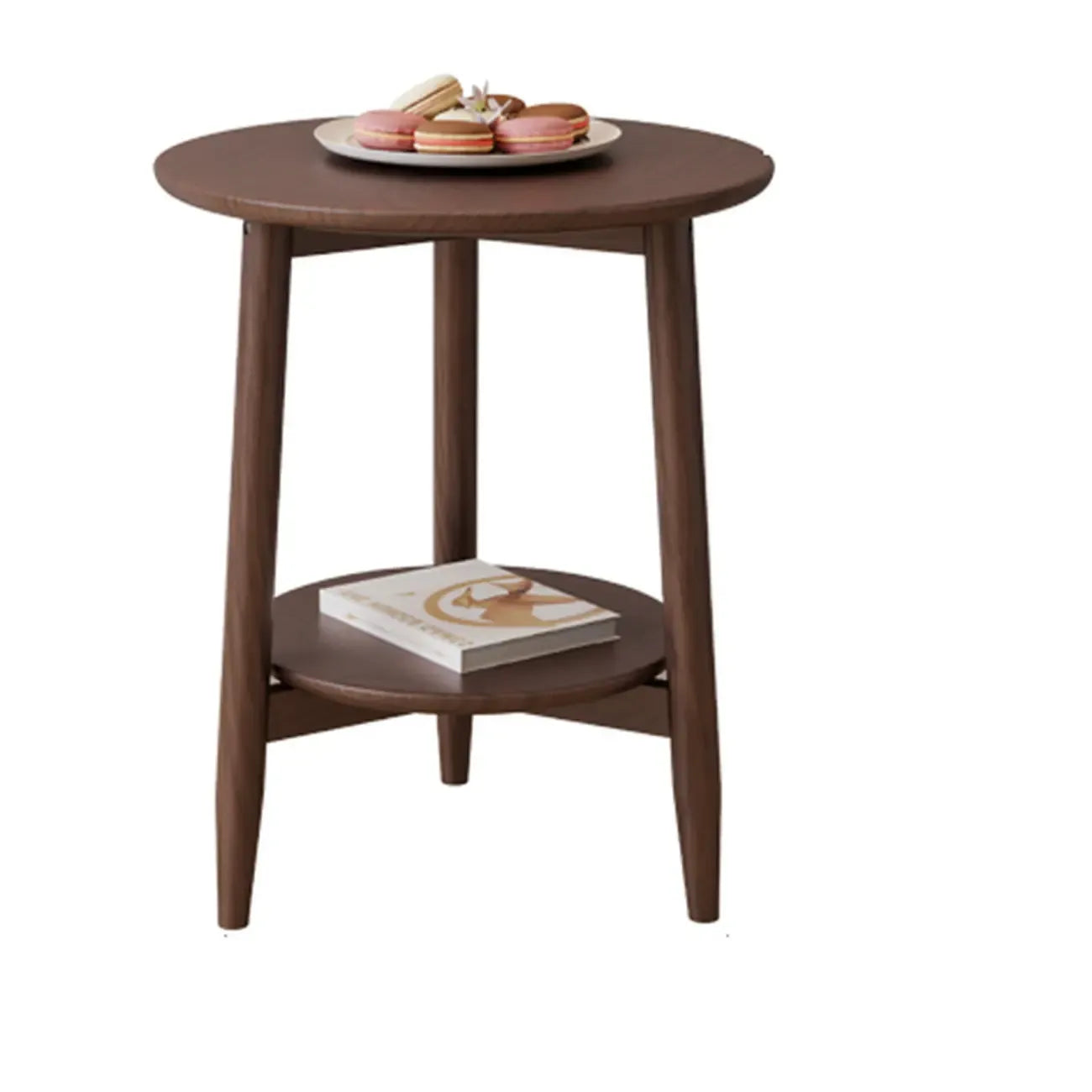 Table d'appoint compacte ronde en bois à 2 niveaux avec piètement trépied