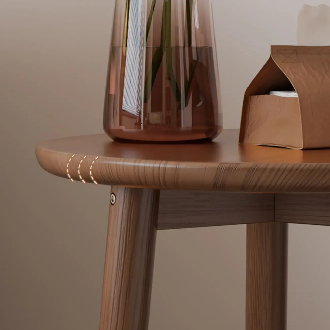 Table d'appoint compacte ronde en bois à 2 niveaux avec piètement trépied