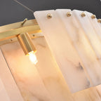 Lampadario a tamburo in alabastro con cerchi in metallo bianco a 2 livelli
