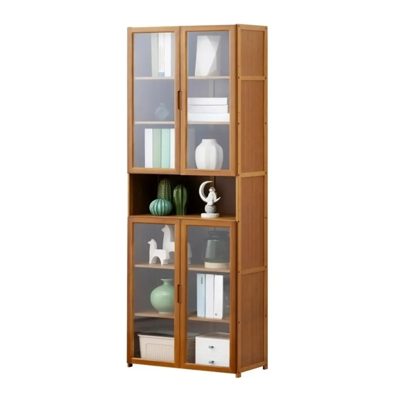Vitrine vintage en bambou autoportante avec porte vitrée