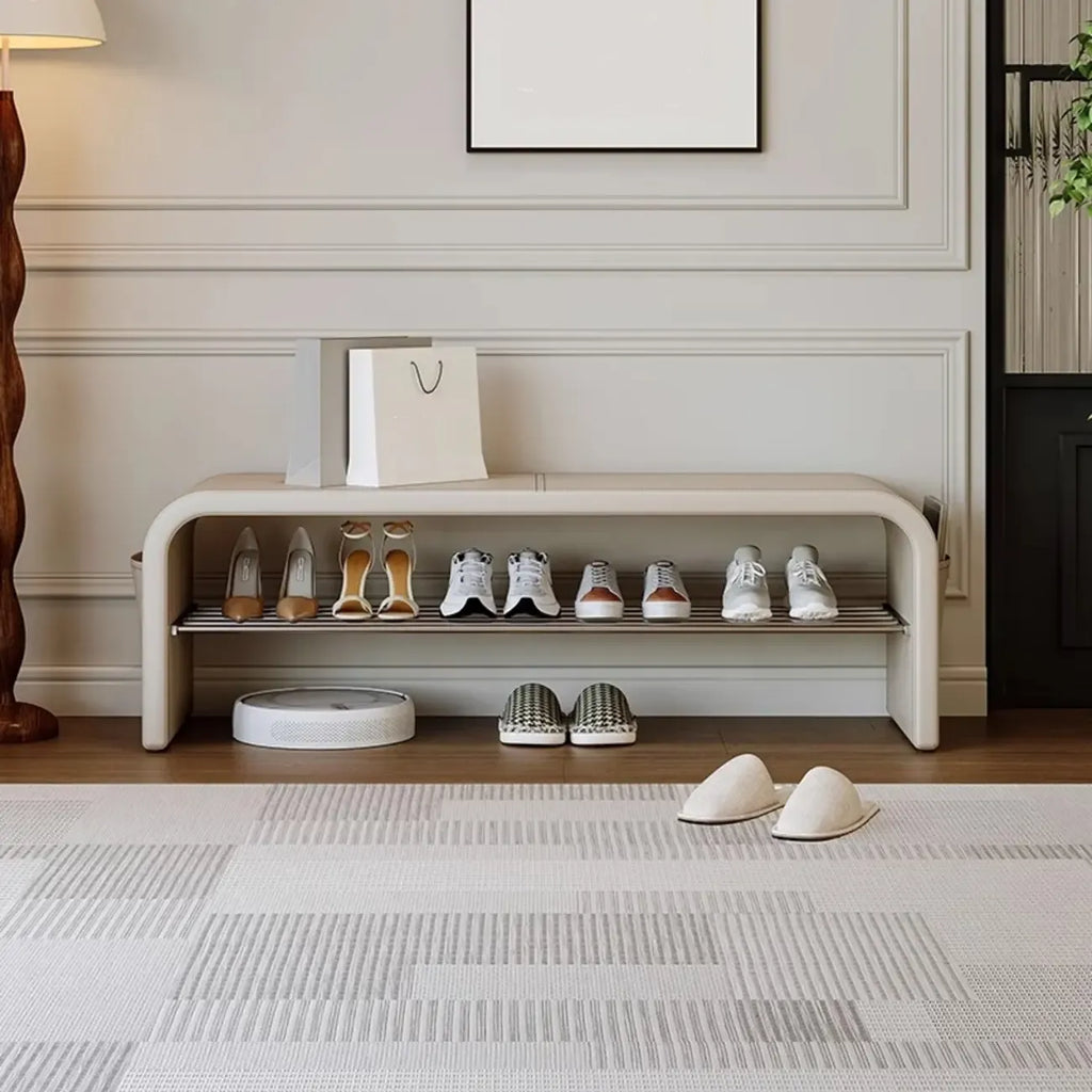 Banc de chambre minimaliste long en cuir rembourré avec rangement