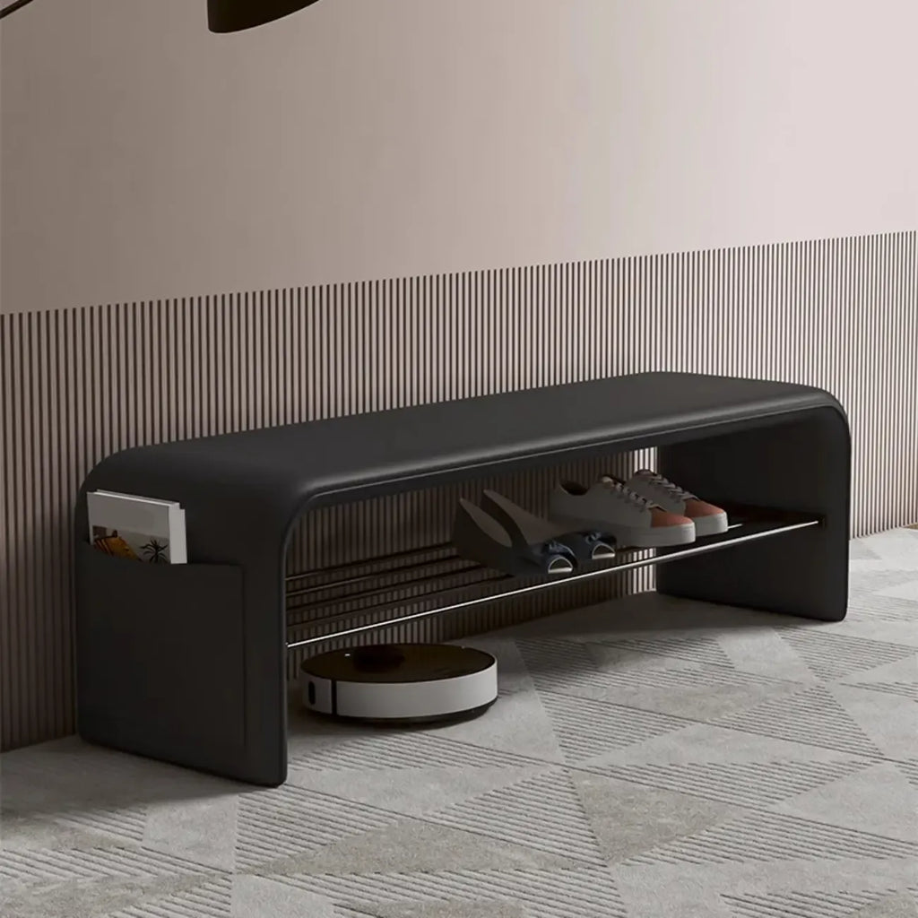 Banc de chambre minimaliste long en cuir rembourré avec rangement