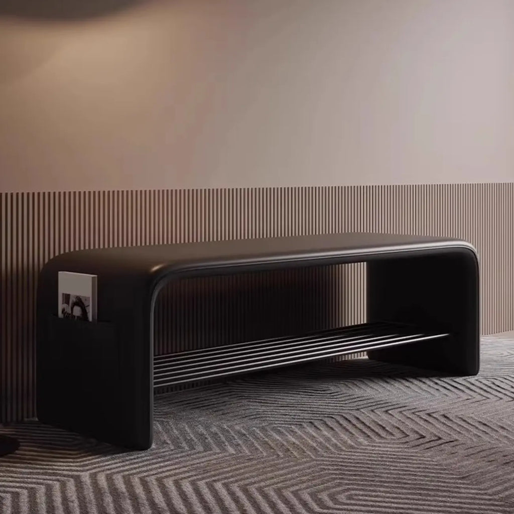 Banc de chambre minimaliste long en cuir rembourré avec rangement