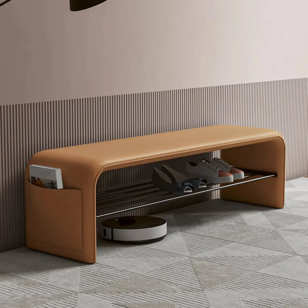 Banc de chambre minimaliste long en cuir rembourré avec rangement
