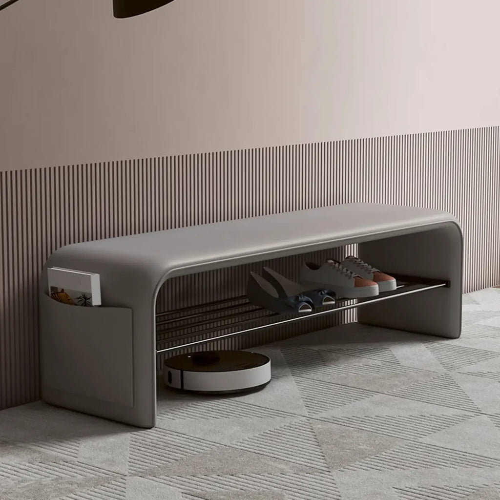 Banc de chambre minimaliste long en cuir rembourré avec rangement