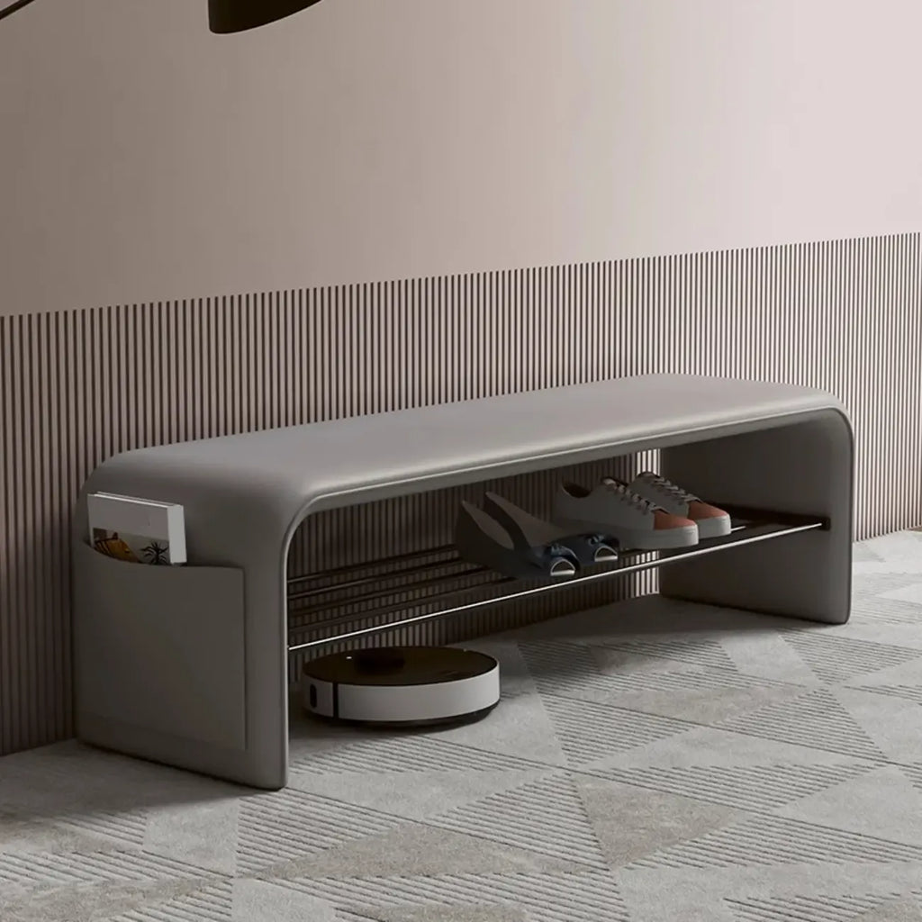 Banc de chambre minimaliste long en cuir rembourré avec rangement