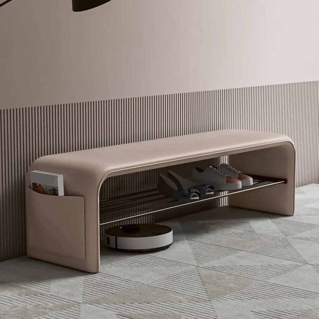 Banc de chambre minimaliste long en cuir rembourré avec rangement