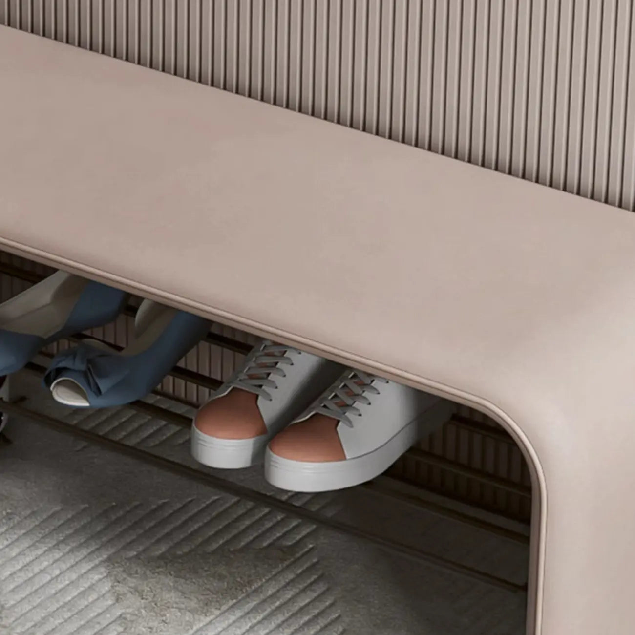 Banc de chambre minimaliste long en cuir rembourré avec rangement