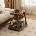 Table d'appoint pliante à 3 niveaux en bois, plateau rabattable, couleur noyer, à roulettes