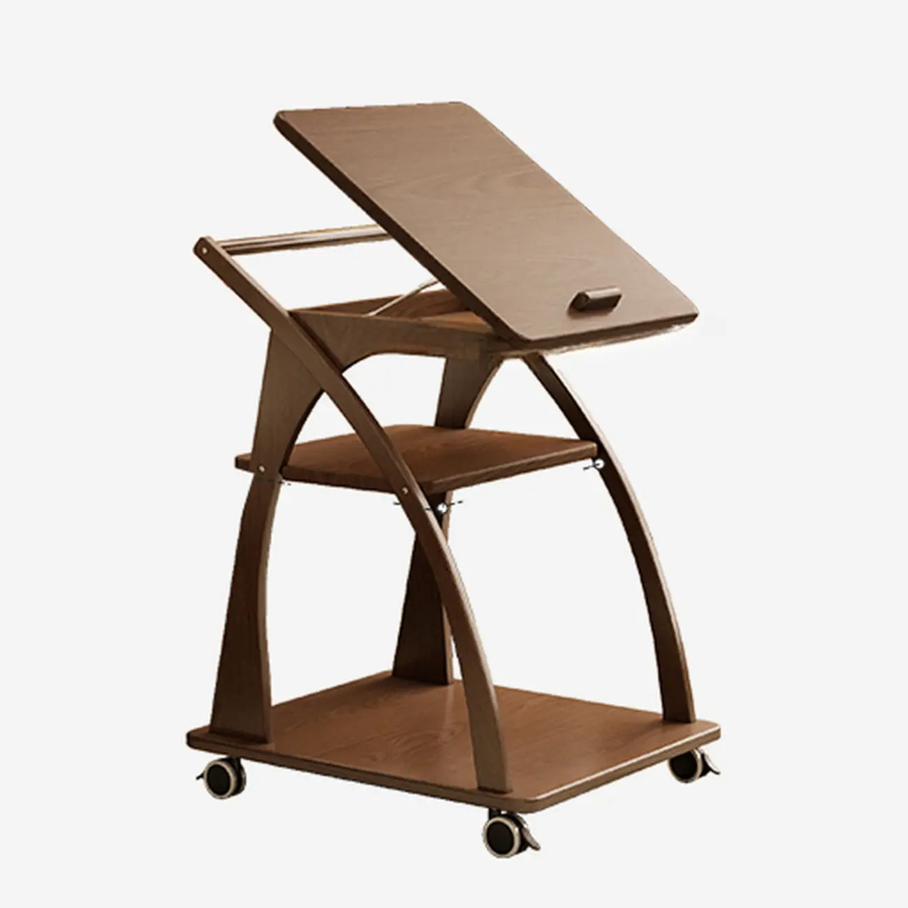 Table d'appoint pliante à 3 niveaux en bois, plateau rabattable, couleur noyer, à roulettes