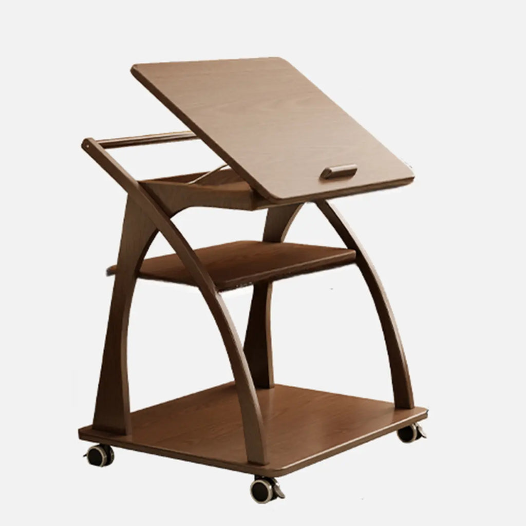 Table d'appoint pliante à 3 niveaux en bois, plateau rabattable, couleur noyer, à roulettes