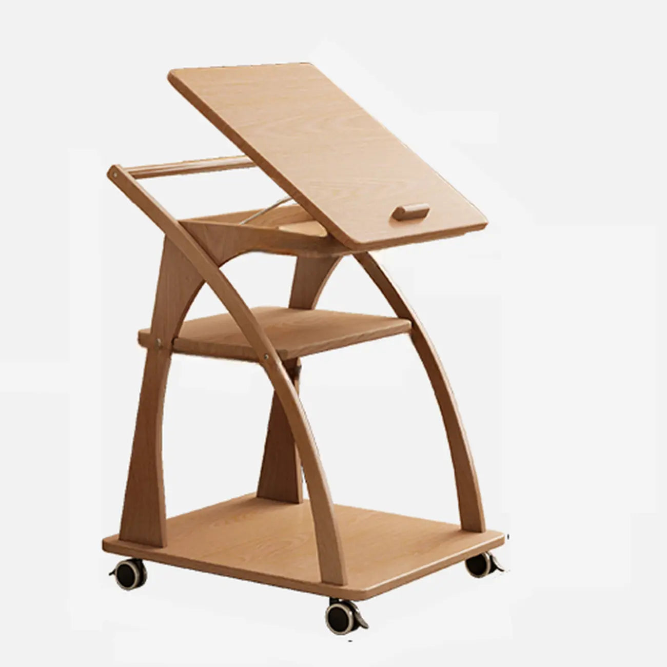 Table d'appoint pliante à 3 niveaux en bois, plateau rabattable, couleur noyer, à roulettes