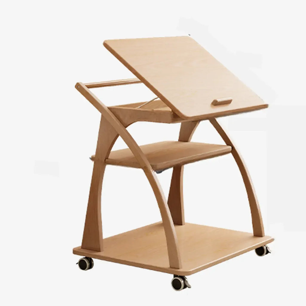 Table d'appoint pliante à 3 niveaux en bois, plateau rabattable, couleur noyer, à roulettes