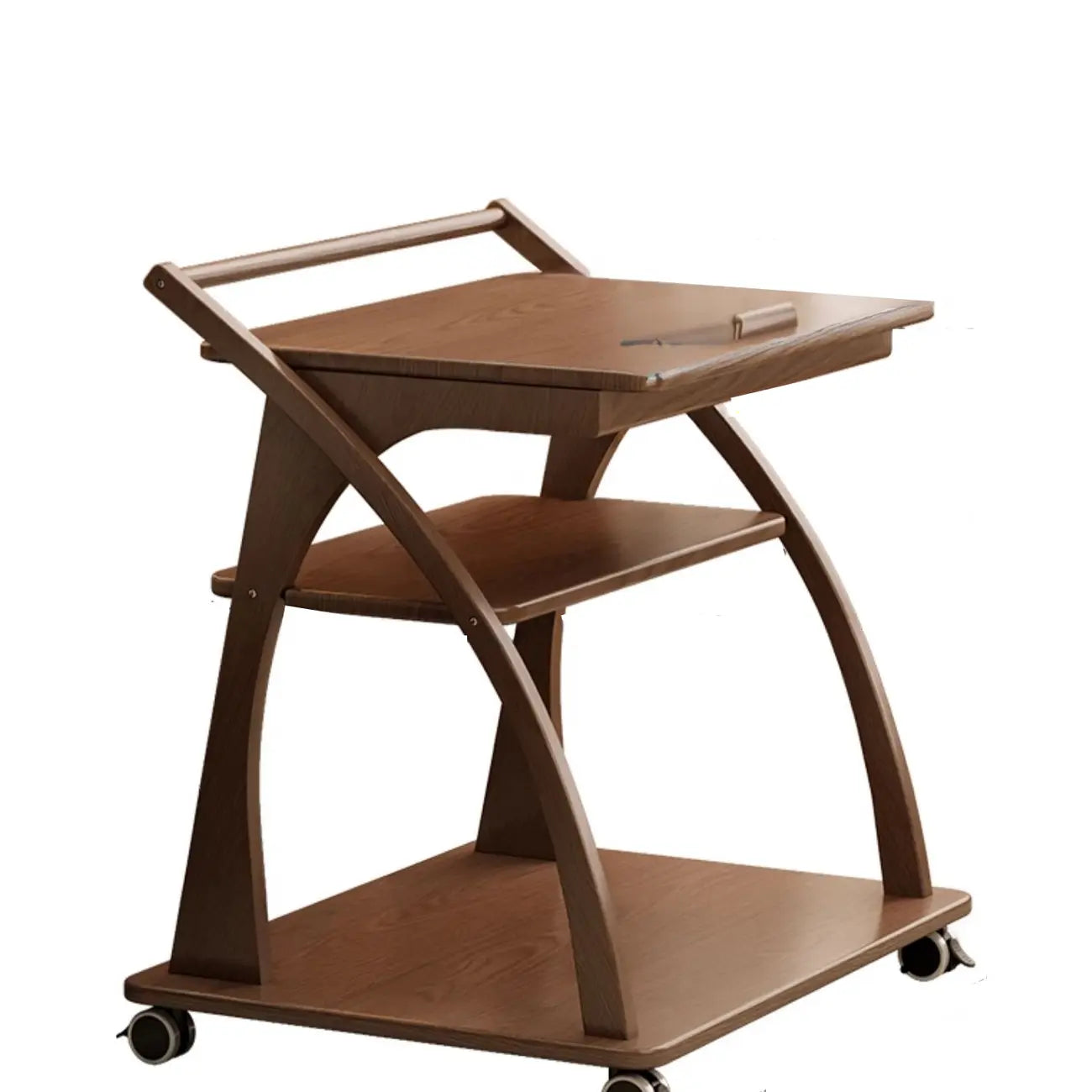 Table d'appoint pliante à 3 niveaux en bois, plateau rabattable, couleur noyer, à roulettes