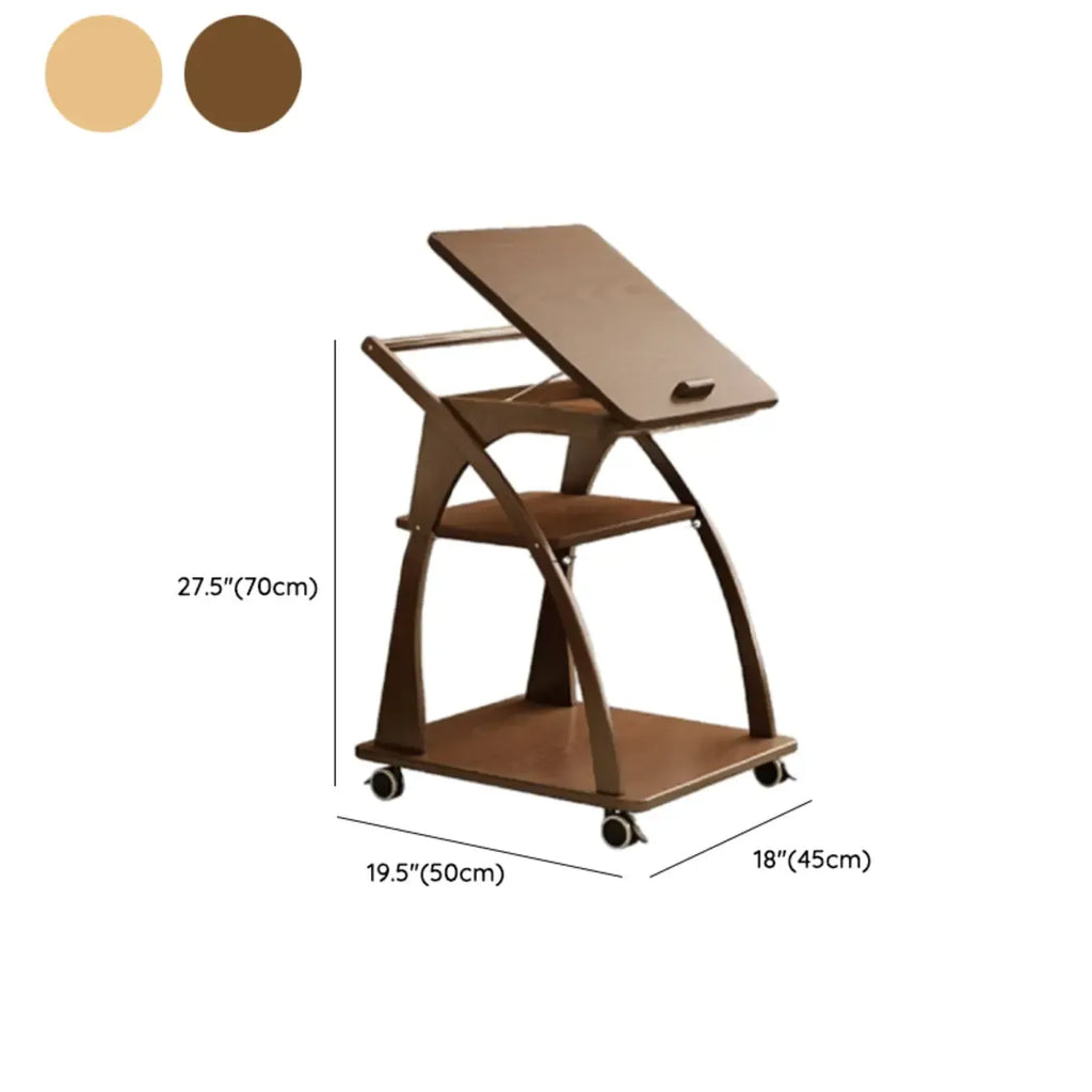 Table d'appoint pliante à 3 niveaux en bois, plateau rabattable, couleur noyer, à roulettes