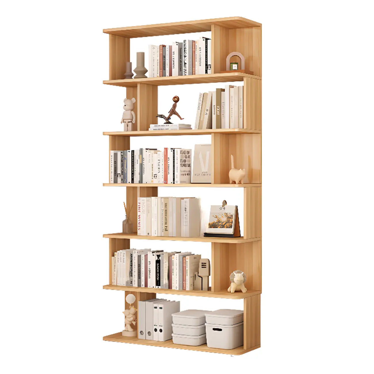 Bibliothèque verticale en noyer massif, style milieu du siècle, à dos ouvert
