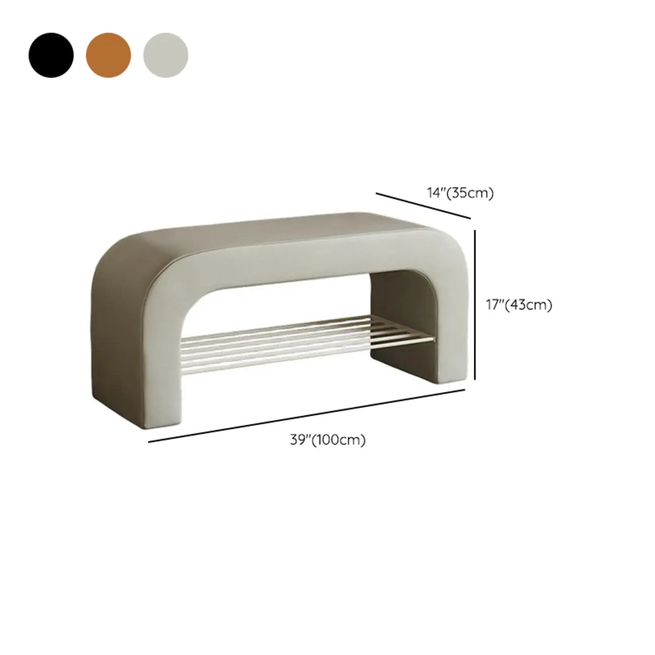 Banc de rangement incurvé et rembourré décoratif pour salon