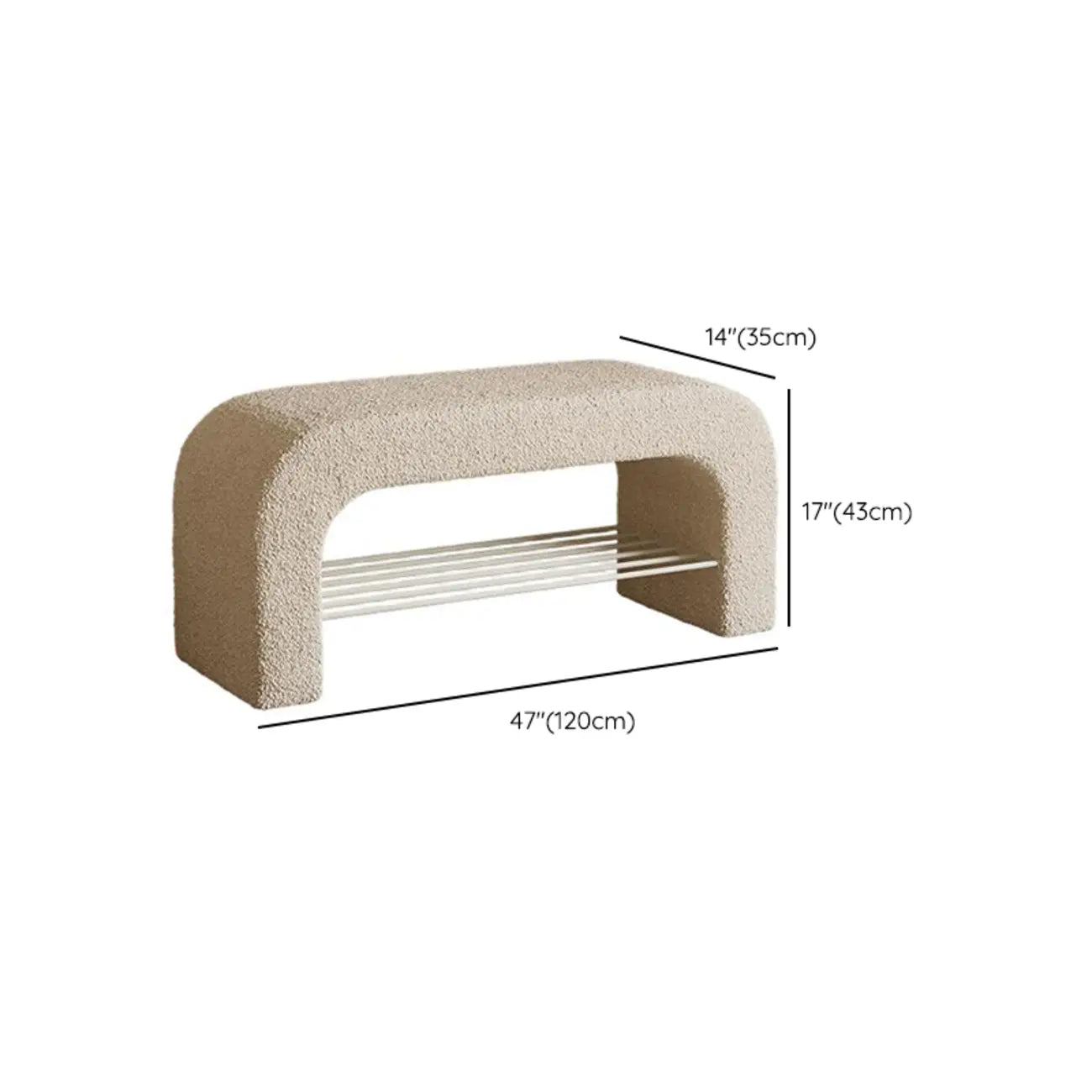 Banc de rangement incurvé et rembourré décoratif pour salon