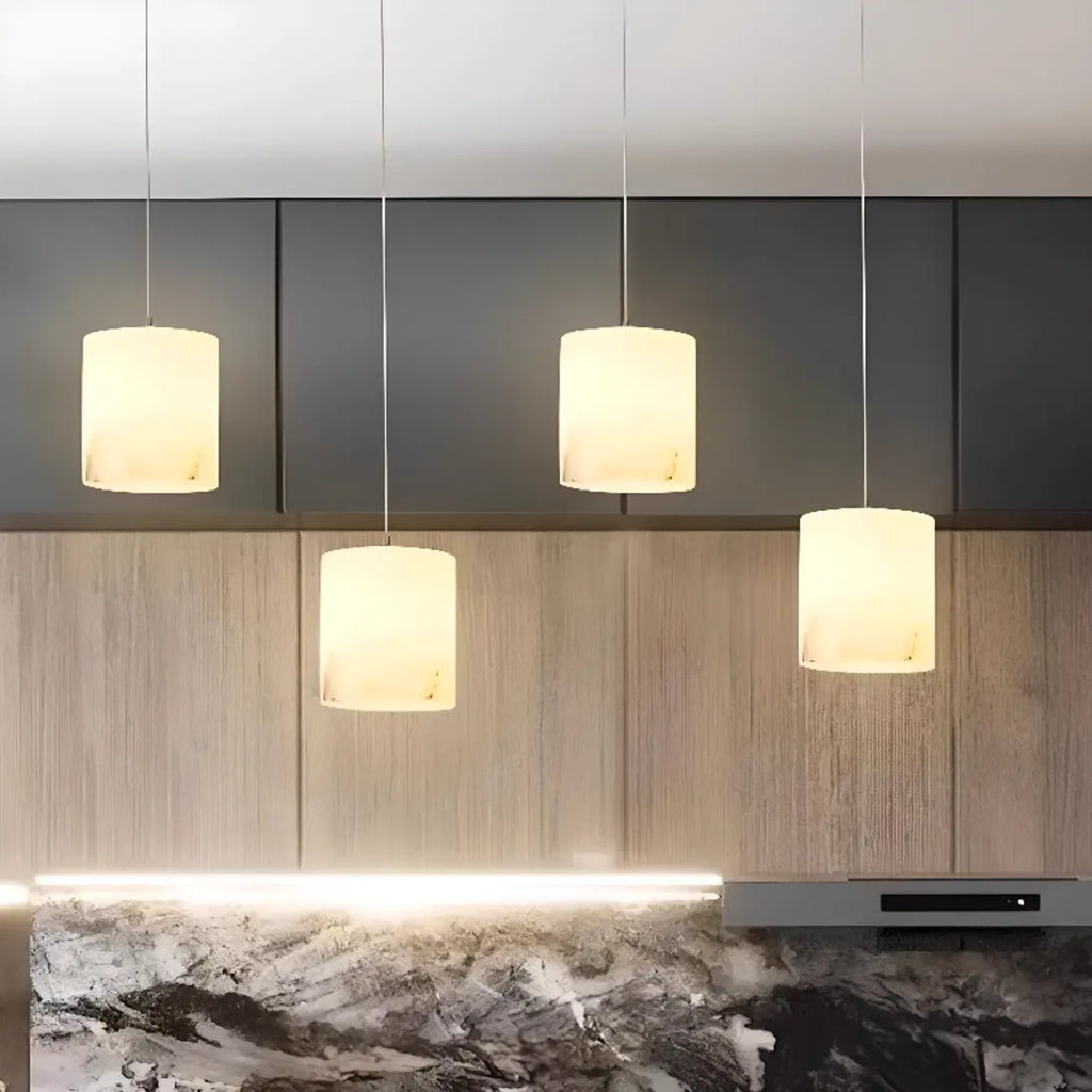 Suspension carrée en pierre dorée à 1 lumière