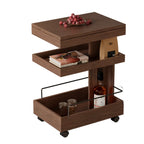 Table d'appoint roulante rectangulaire à 3 niveaux en bois brun