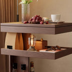 Table d'appoint roulante rectangulaire à 3 niveaux en bois brun