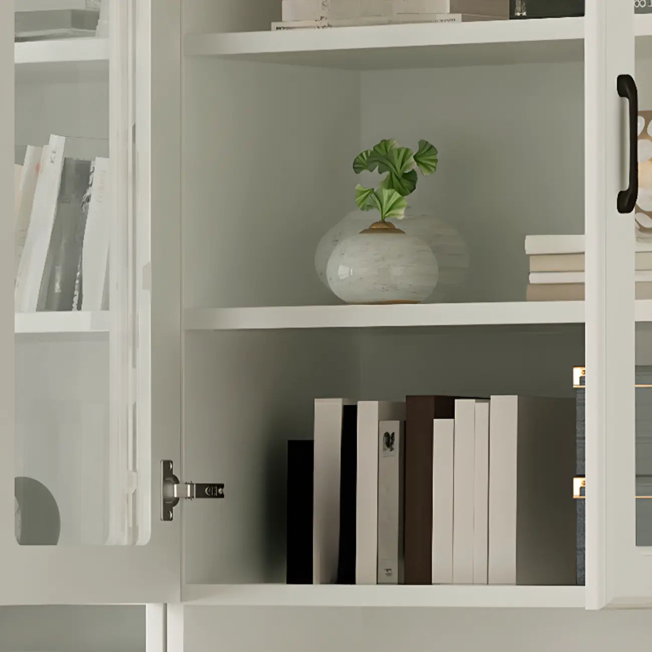 Bibliothèque verticale classique en bois blanc avec armoire