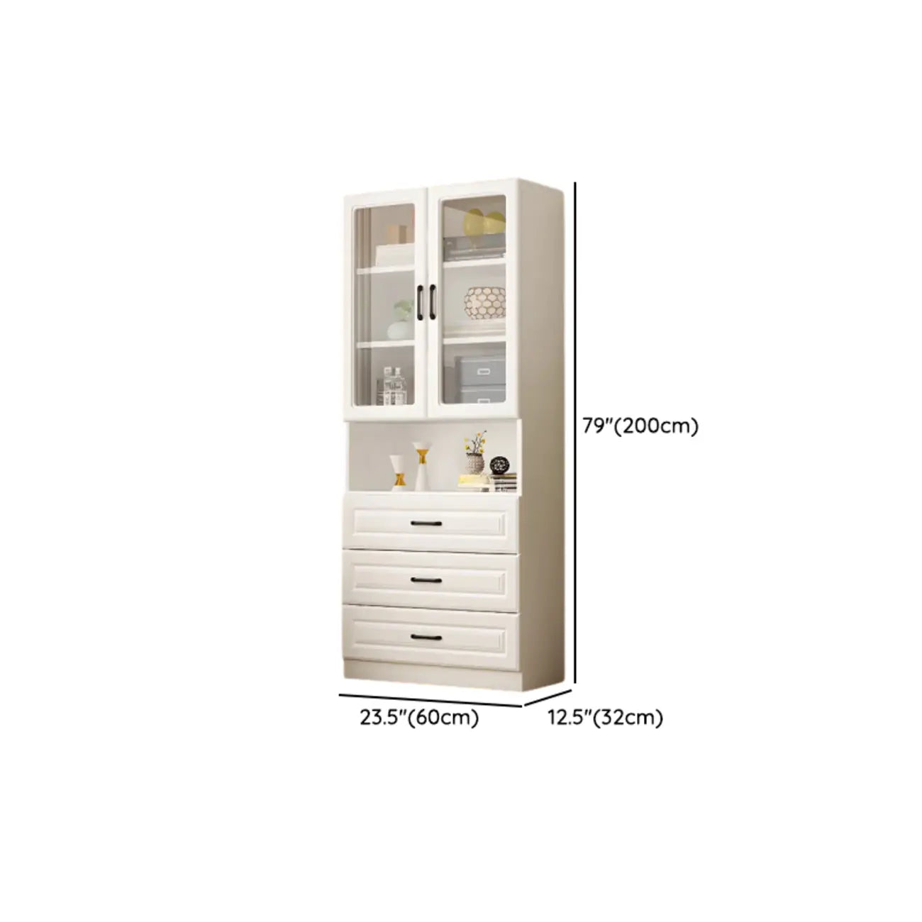Bibliothèque verticale classique en bois blanc avec armoire