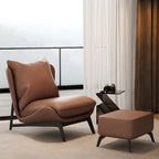 Fauteuil d'appoint moderne en cuir résistant aux chats avec repose-pieds