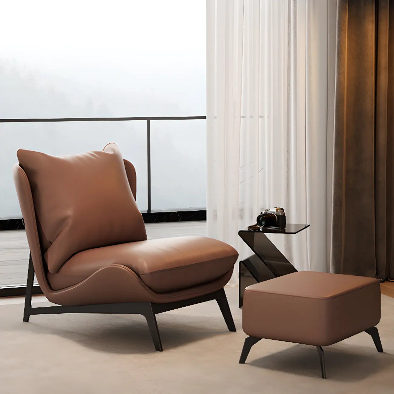 Fauteuil d'appoint moderne en cuir résistant aux chats avec repose-pieds