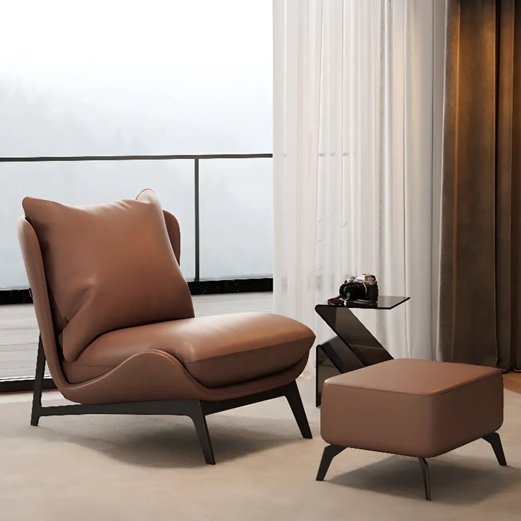 Fauteuil d'appoint moderne en cuir résistant aux chats avec repose-pieds