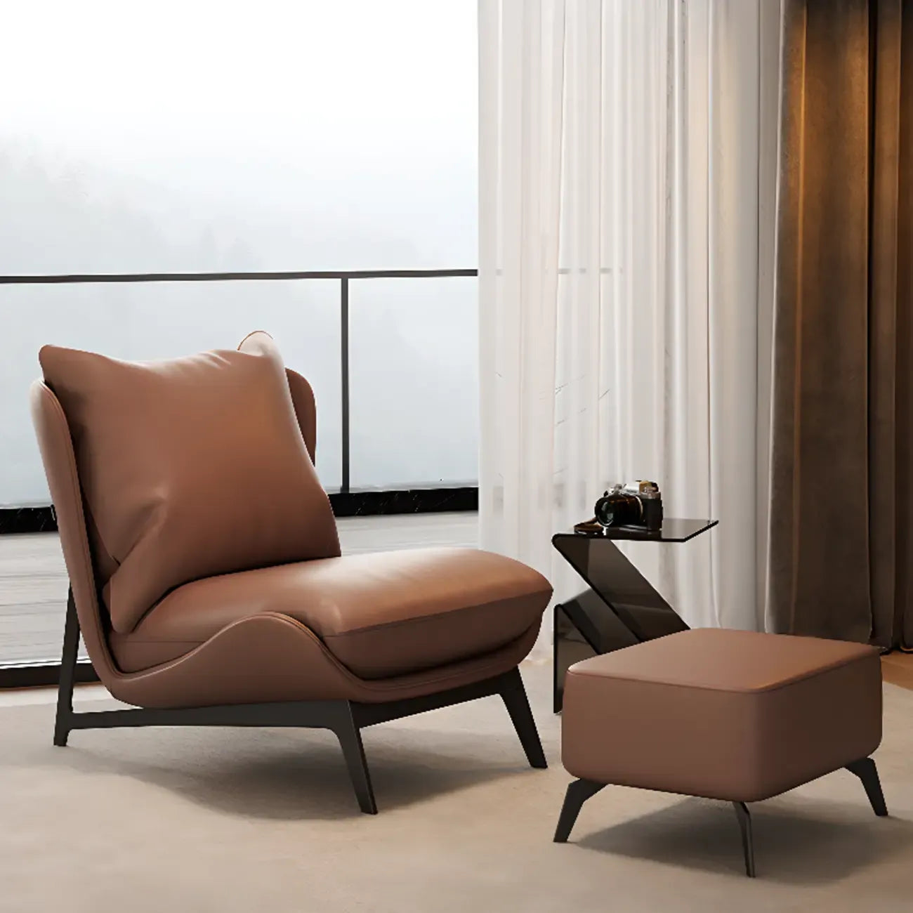 Fauteuil d'appoint moderne en cuir résistant aux chats avec repose-pieds
