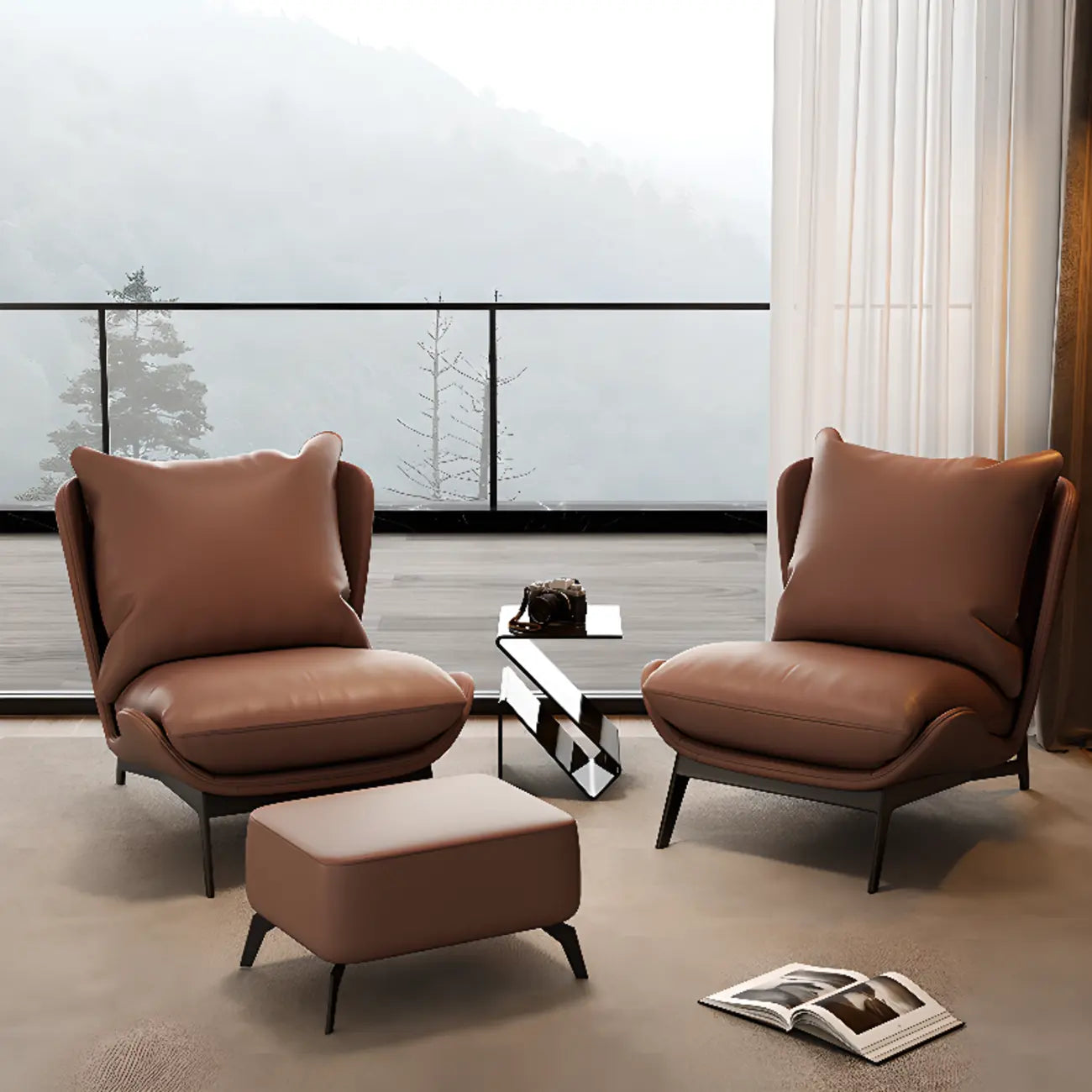 Fauteuil d'appoint moderne en cuir résistant aux chats avec repose-pieds