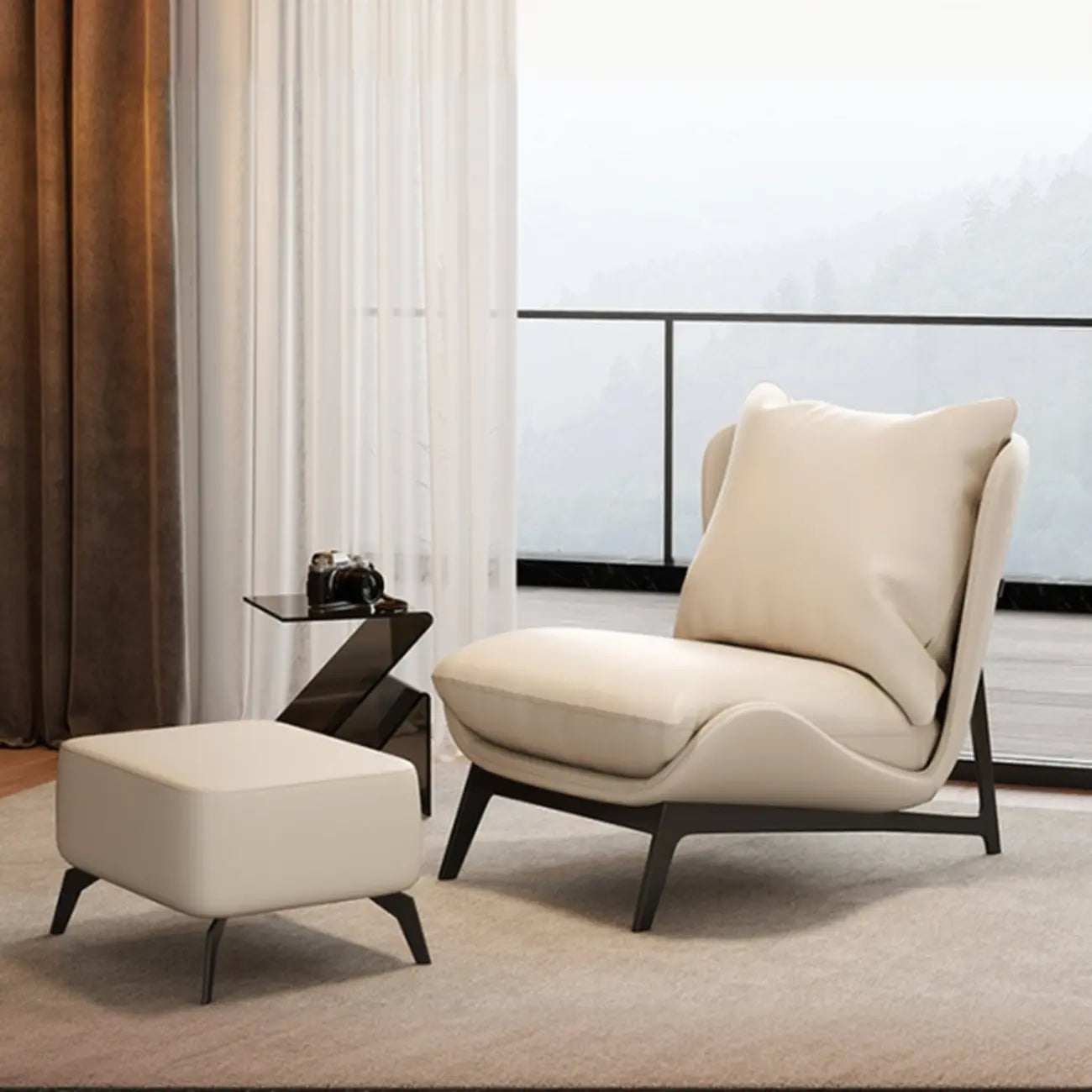 Fauteuil d'appoint moderne en cuir résistant aux chats avec repose-pieds