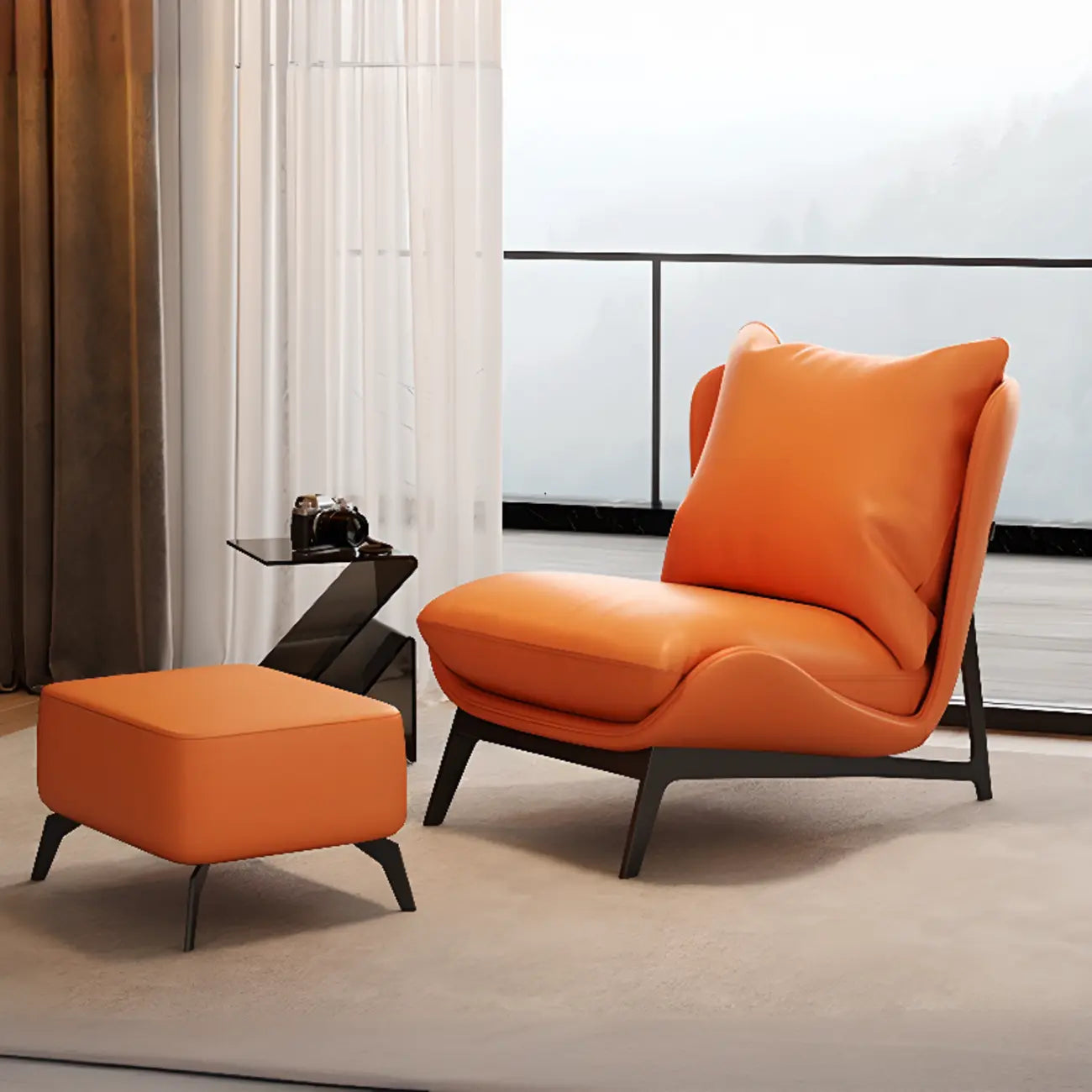 Fauteuil d'appoint moderne en cuir résistant aux chats avec repose-pieds