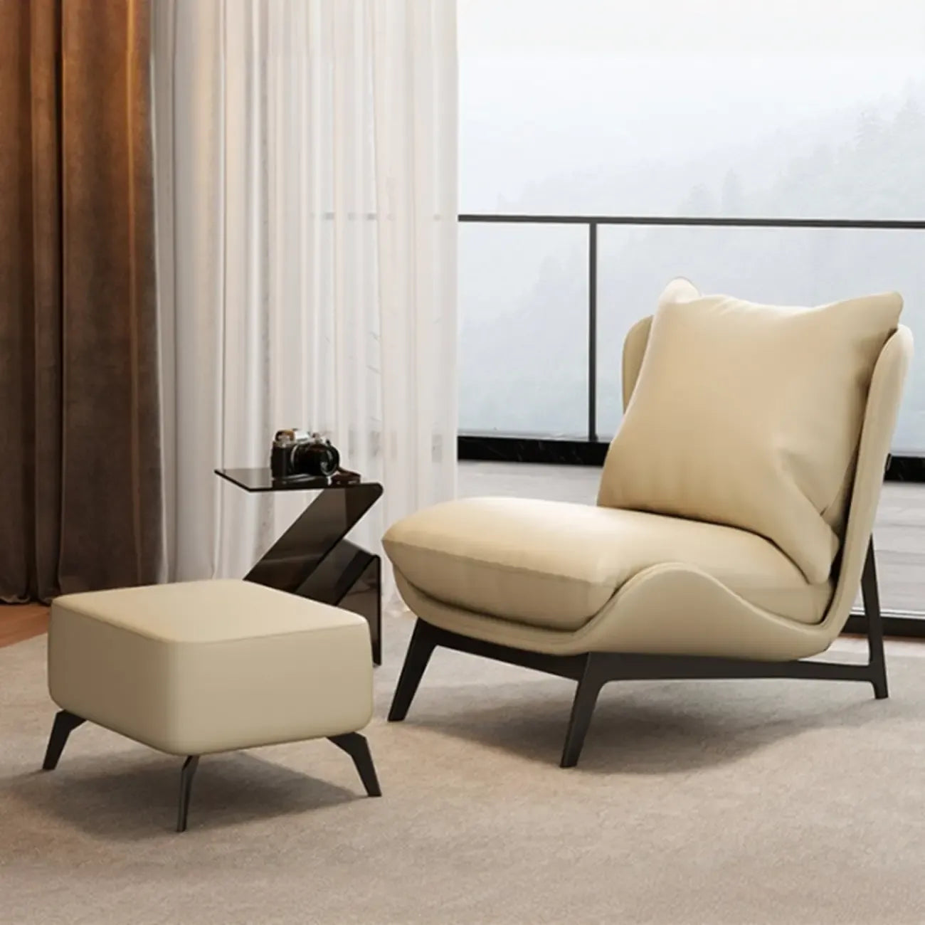 Fauteuil d'appoint moderne en cuir résistant aux chats avec repose-pieds