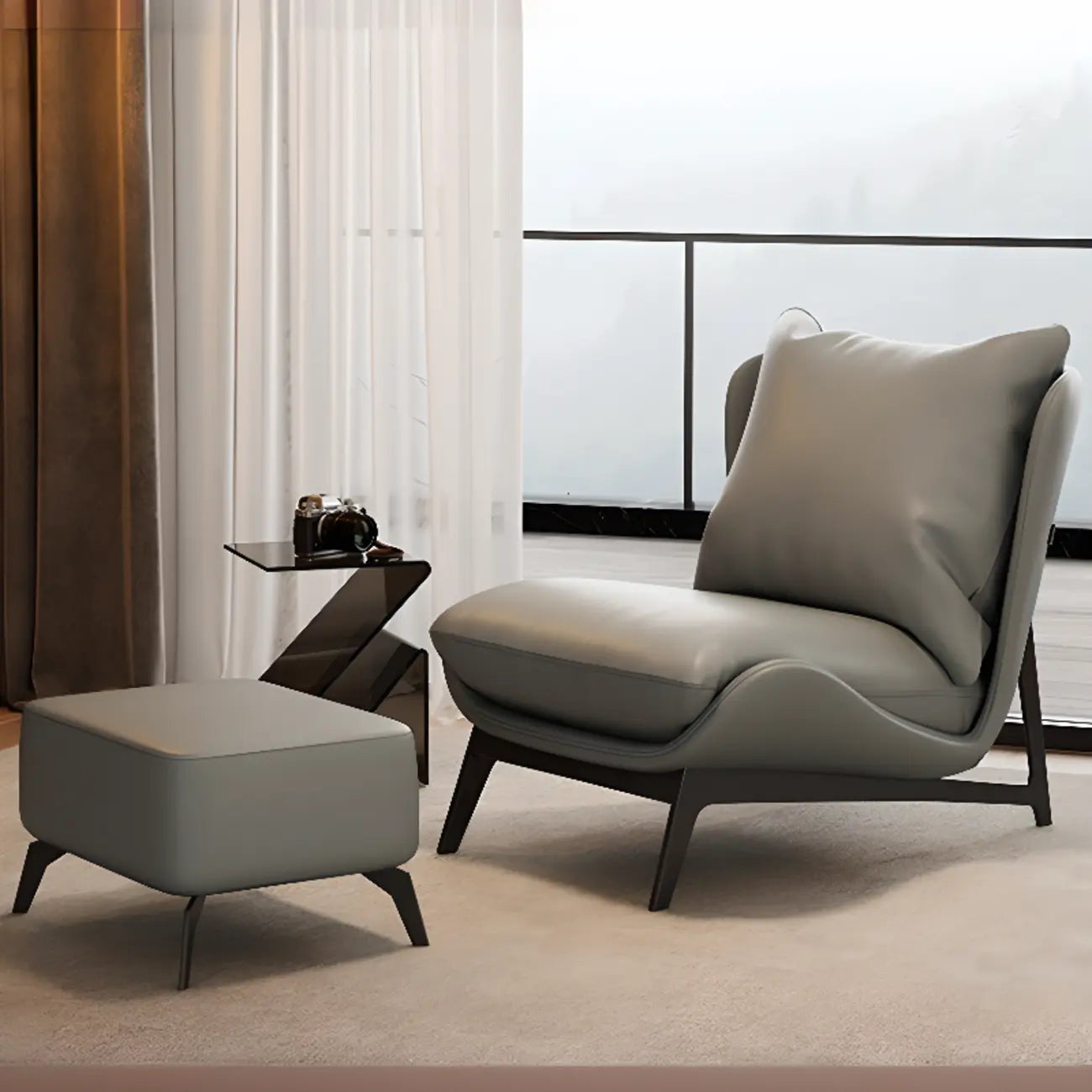 Fauteuil d'appoint moderne en cuir résistant aux chats avec repose-pieds