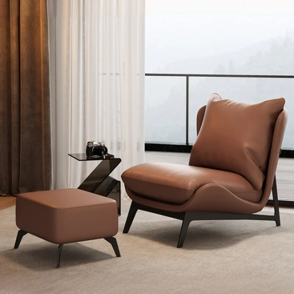 Fauteuil d'appoint moderne en cuir résistant aux chats avec repose-pieds