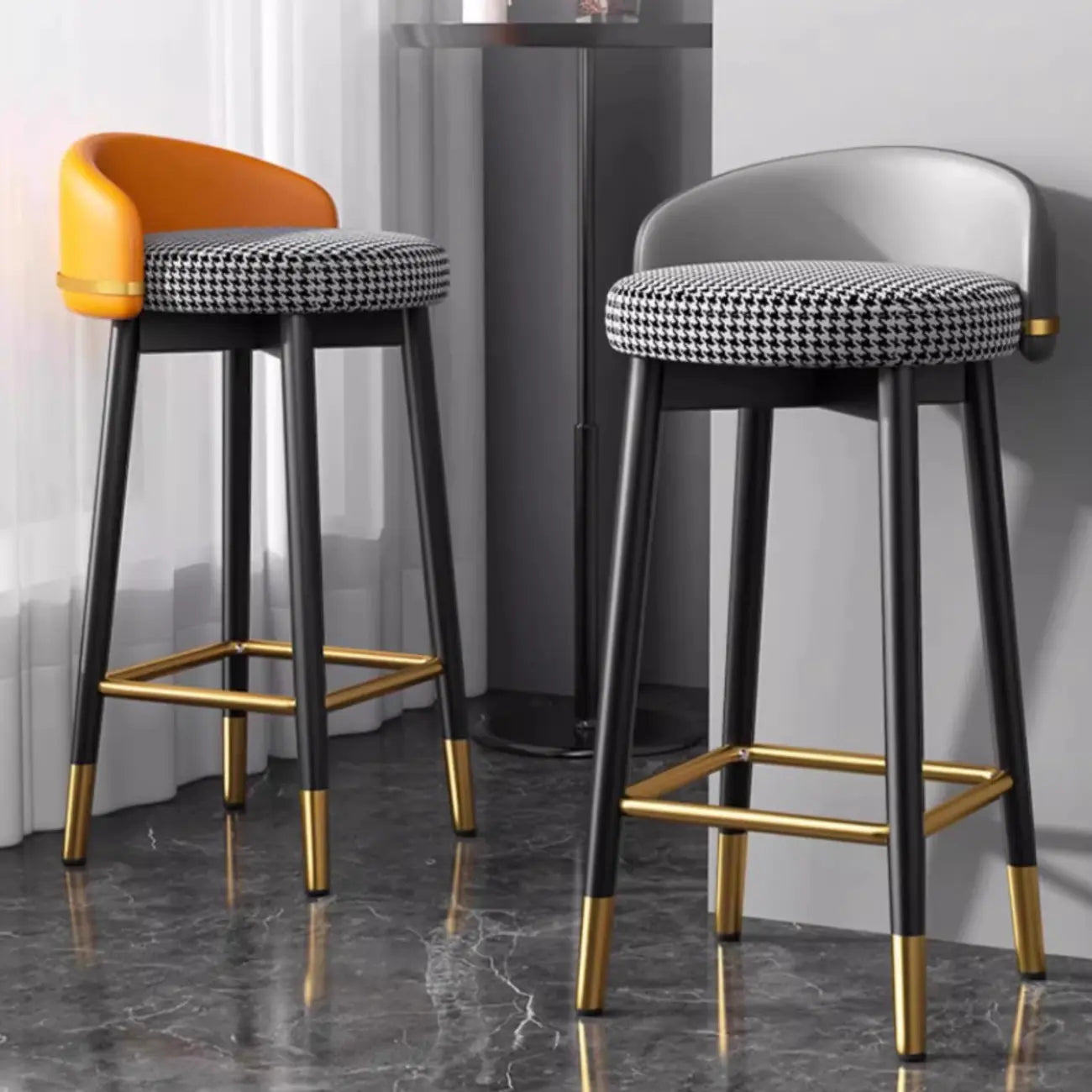Sgabelli da bar Art Déco con schienale basso in ecopelle per cucina