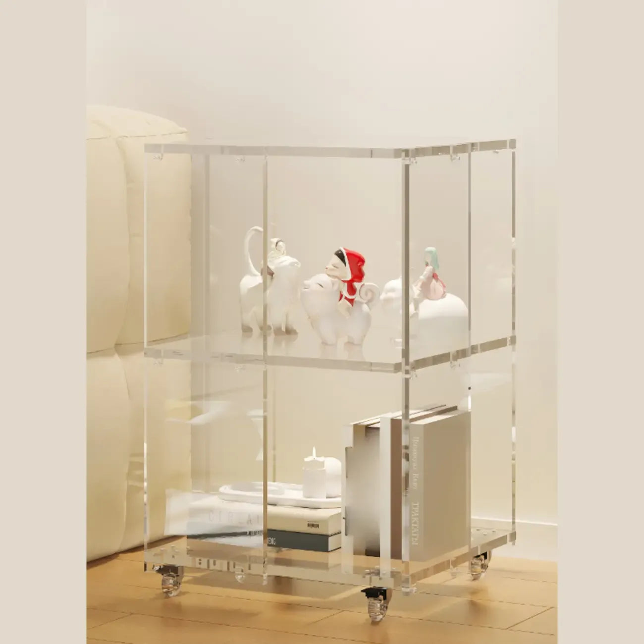Étagère verticale moderne en Lucite transparente, bibliothèque roulante